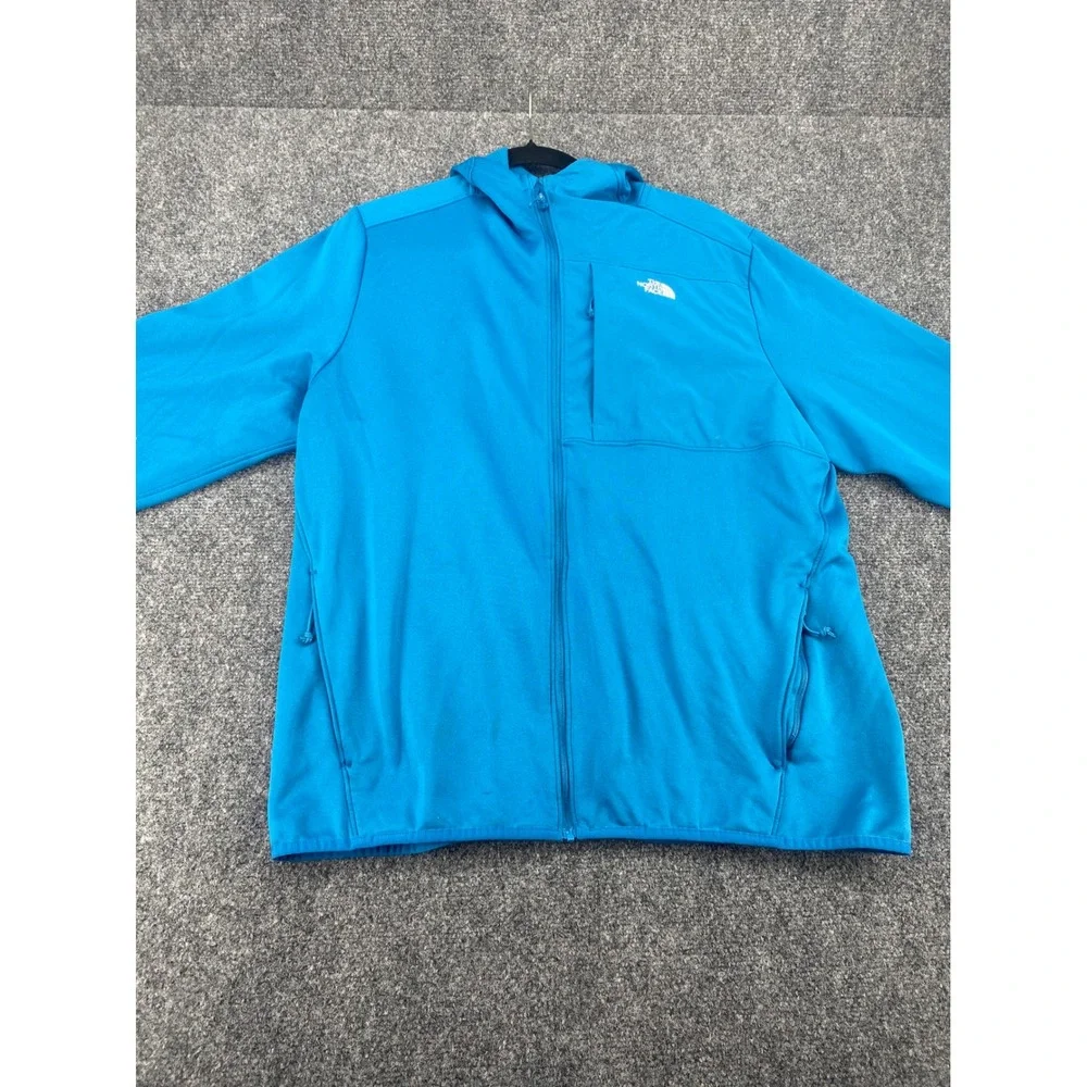 The North Face Full Zip Fleece Hoodie Mens Large Blue Hooded Jacket Chest Pocket